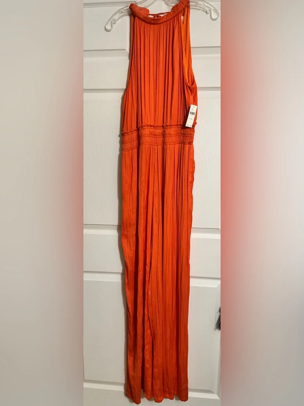 NWT Anthropologie Somerset Halter Jumpsuit M Tall Orange Wide Leg